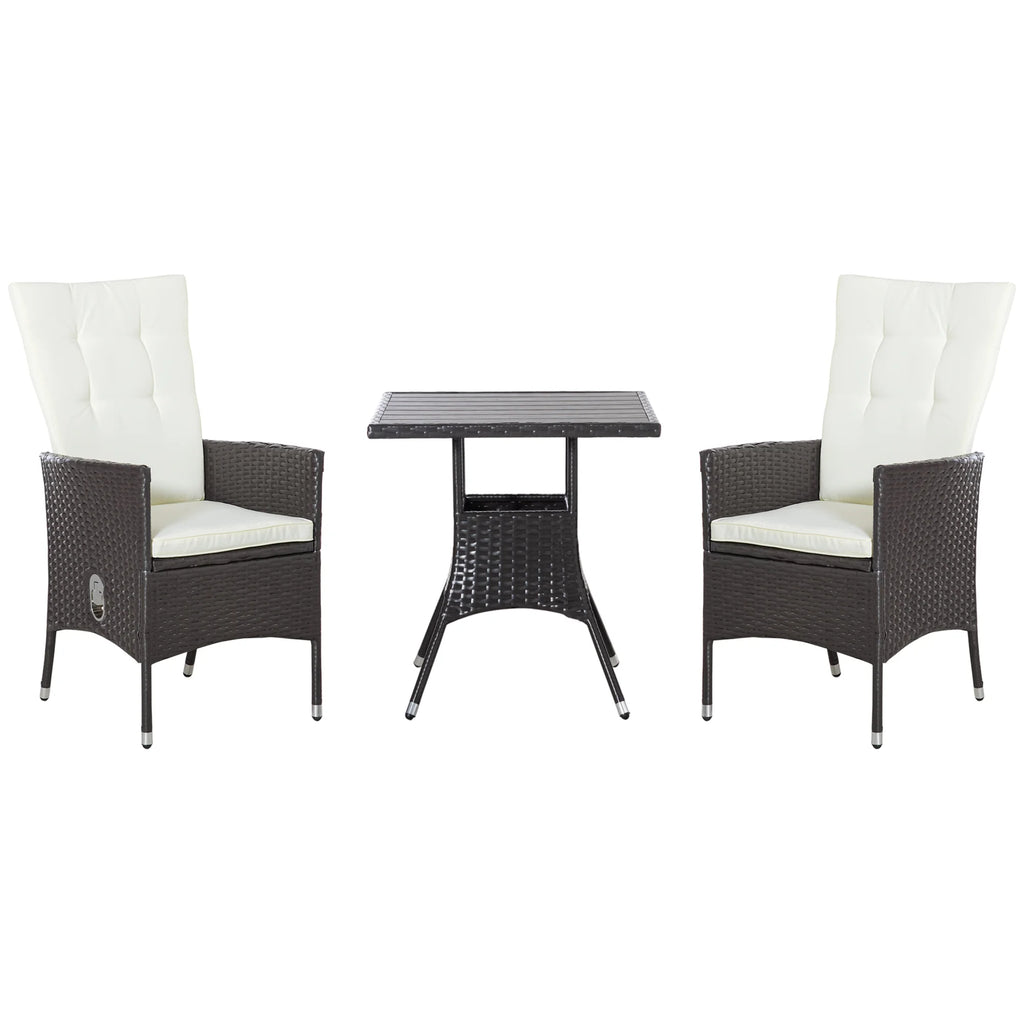 3pcs Patio Reclining Chair Set Rattan Wicker Furniture, Armchairs, Table, White