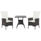 3pcs Patio Reclining Chair Set Rattan Wicker Furniture, Armchairs, Table, White