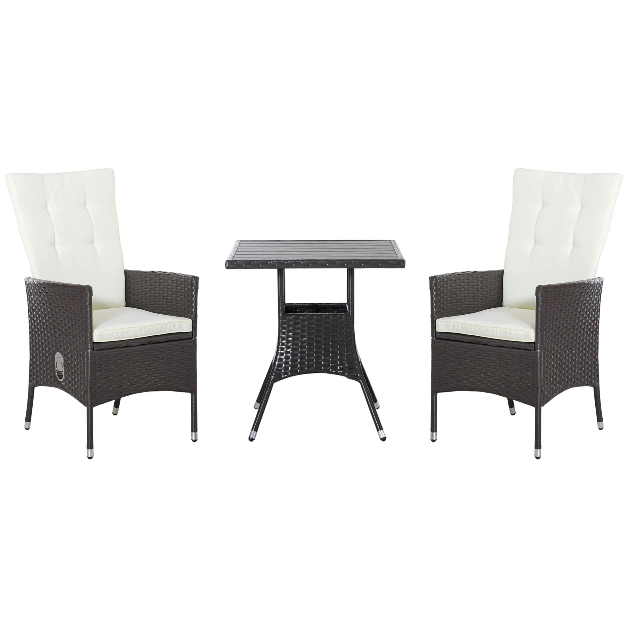 3pcs Patio Reclining Chair Set Rattan Wicker Furniture, Armchairs, Table, White
