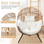 Outdoor Wicker Egg Chair PE Rattan Chair with Cushion, Oversized Patio Lounge Chair for Outdoor, Indoor, Balcony