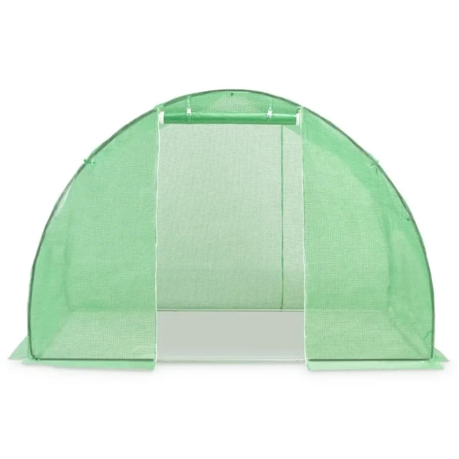 Greenhouse application, PE mesh fabric in green color with galvanized steel frame, 48.4 sq ft coverage, UV-resistant and durabl