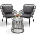 3 Pieces Bistro Set, Woven Rope Chair with Cushions, All Weather Patio Conversation Set and Side Table, Ideal for, Customized