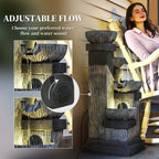33.5" Outdoor Water Fountain, 4-Tier Floor Standing Resin Cascading Bowls Waterfall Fountain with LED Lights, Pump