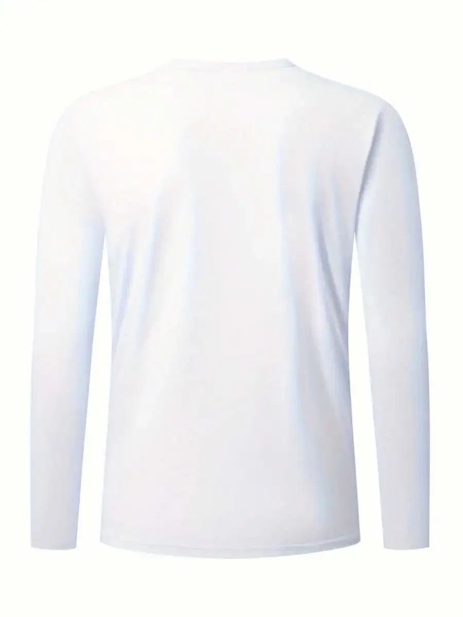 Mens Pure Cotton Long Sleeve Crew Neck T-Shirt Solid White Casual Top