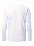 Mens Pure Cotton Long Sleeve Crew Neck T-Shirt Solid White Casual Top