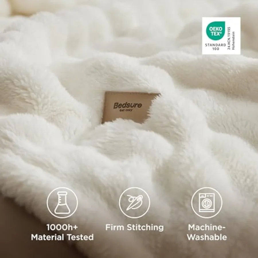 3D Fleece Bubble Blanket for Couch - GentleSoft Cute White Throw Blanket for Sofa Bed Room Decor - Luxury Soft Cozy Cloud Blank