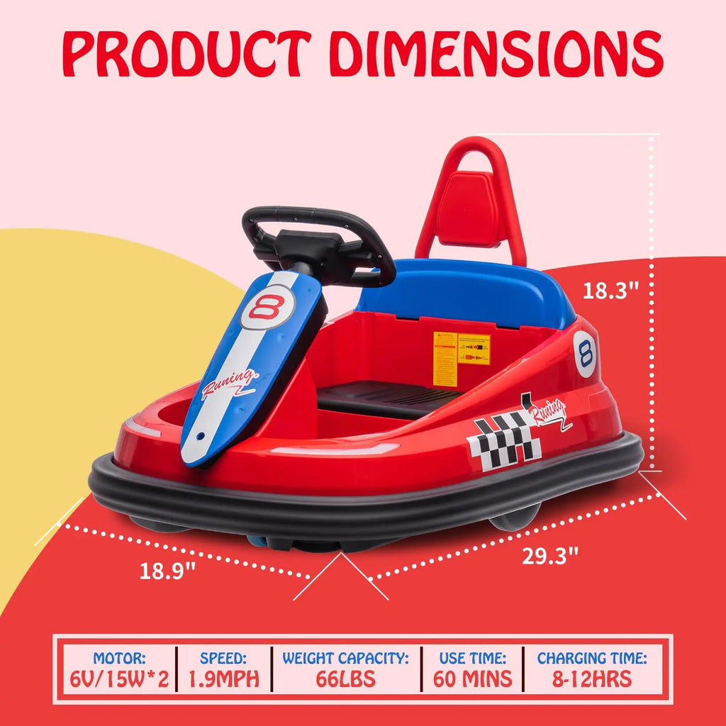 6V Kids Bumper Car With 360 Spin, Toddler Electric Ride On Toy For Ages 2-6, LED Lights, Music, Horn, 1.9 MPH, 66LB Capacity