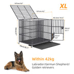 XXL XL Large Heavy Duty Dog Crate Strong Pet Cage Tear Resistant Square Tube Metal Kennel Playpen with Lockable Wheels and Tray