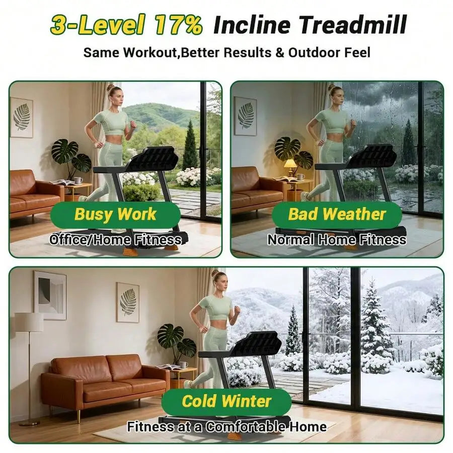 17% Incline Treadmill With Home, Portable Treadmills For Home With Handle,Treadmills For Home And Office, 300 Lbs Weight Capacity.