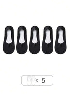 5 Pairs Women Breathable Thin Invisible Non-Slip Sweat Absorbent Boat Socks Summer