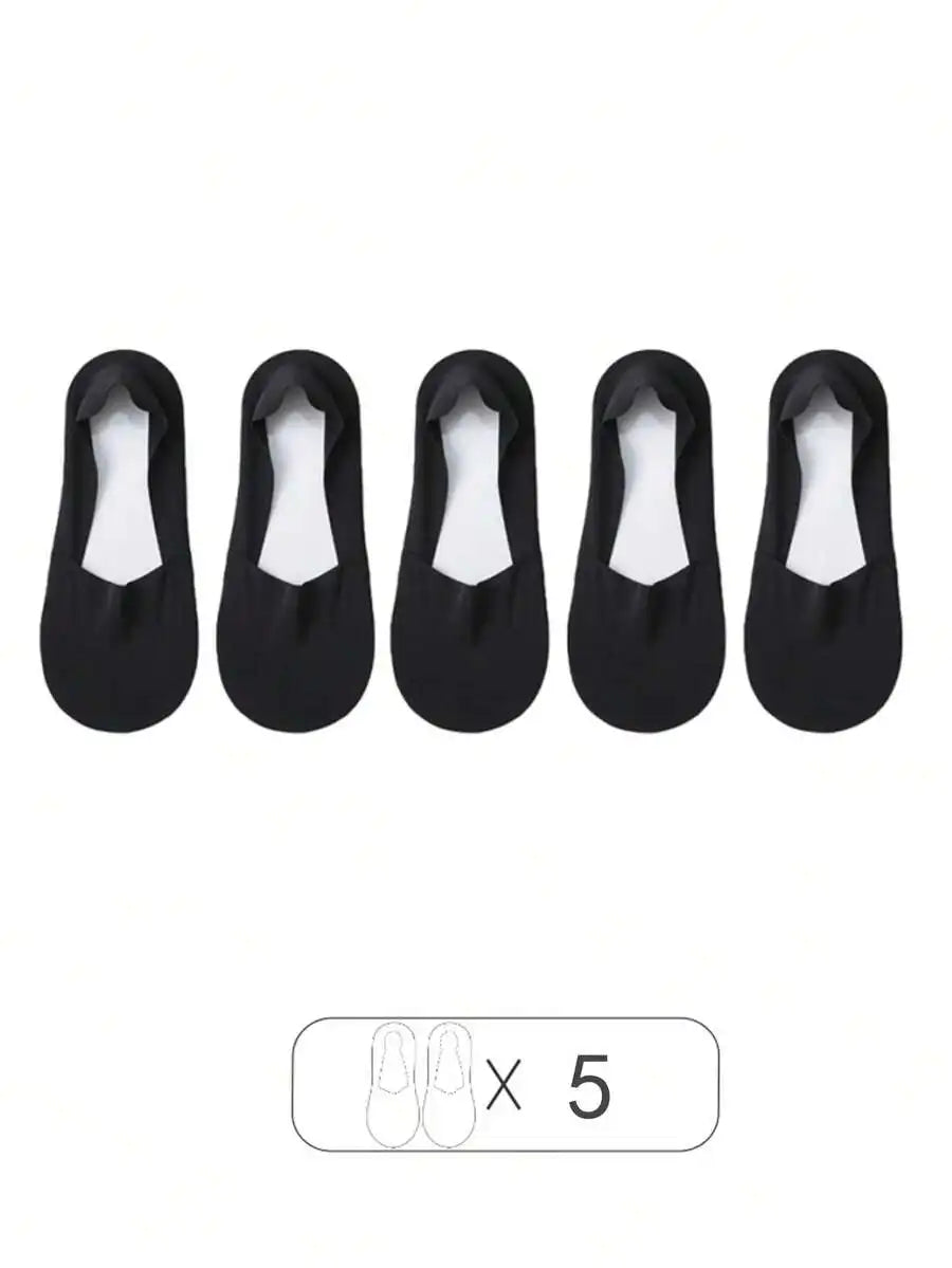 5 Pairs Women Breathable Thin Invisible Non-Slip Sweat Absorbent Boat Socks Summer