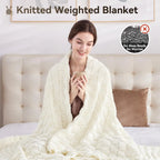 Knitted Weighted Blanket for Adults, 12lbs 48"x72", Breathable Chunky Knit, Cooling Heavy Blanket for Hot Sleepers, Ivory White