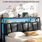 Queen Size Storage Bed Frame with Upholstered Headboard, Drawers, and Integrated Charging Station