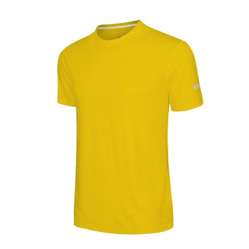Summer Men Athletic Short Sleeve Dry Fit Sport T Shirt Polyester Breathable Gym Yoga Golf Workout Daily Top
