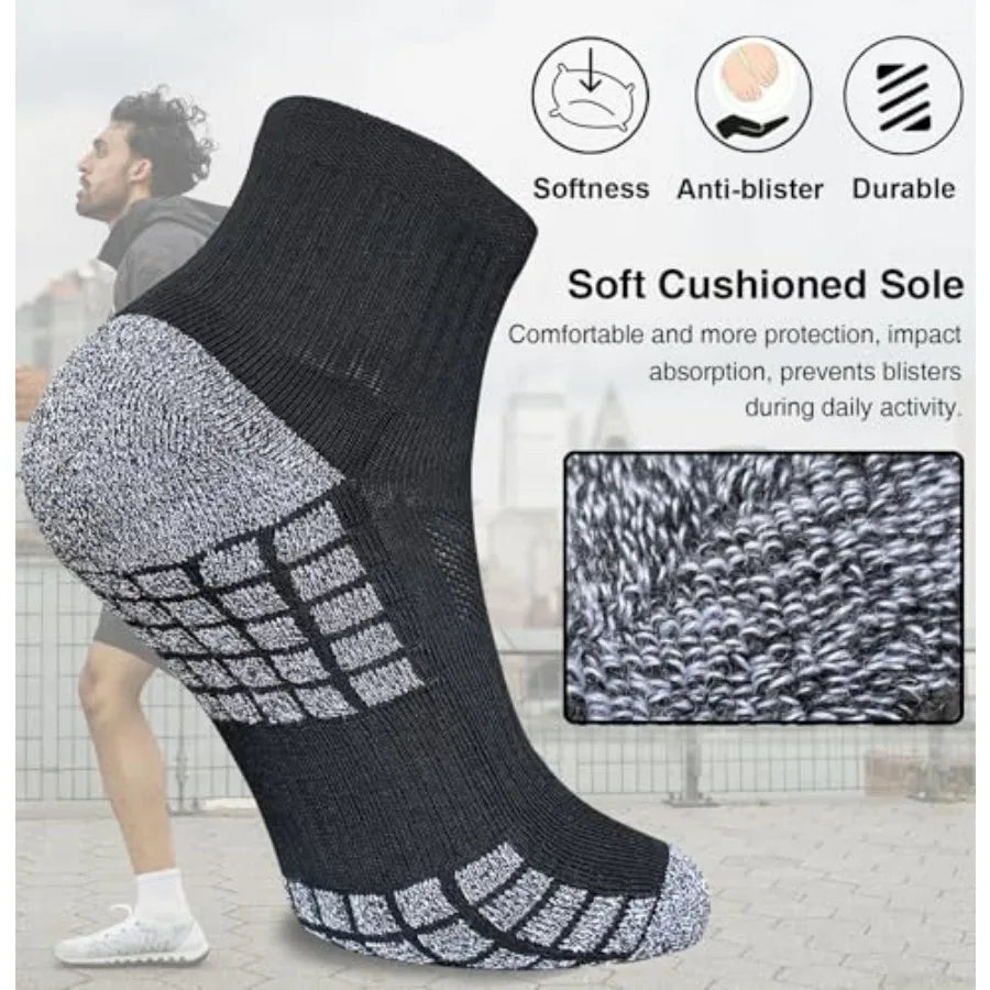 suaskk Mens Athletic Cushioned Breathable Running Quarter Socks 5 Pairs