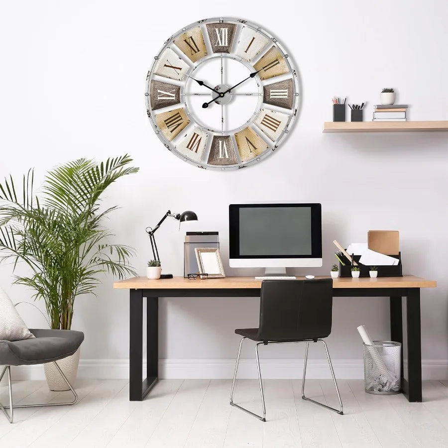 Decorative Large Metal Wall Clock for Living Room - Modern Farmhouse Wall Décor
