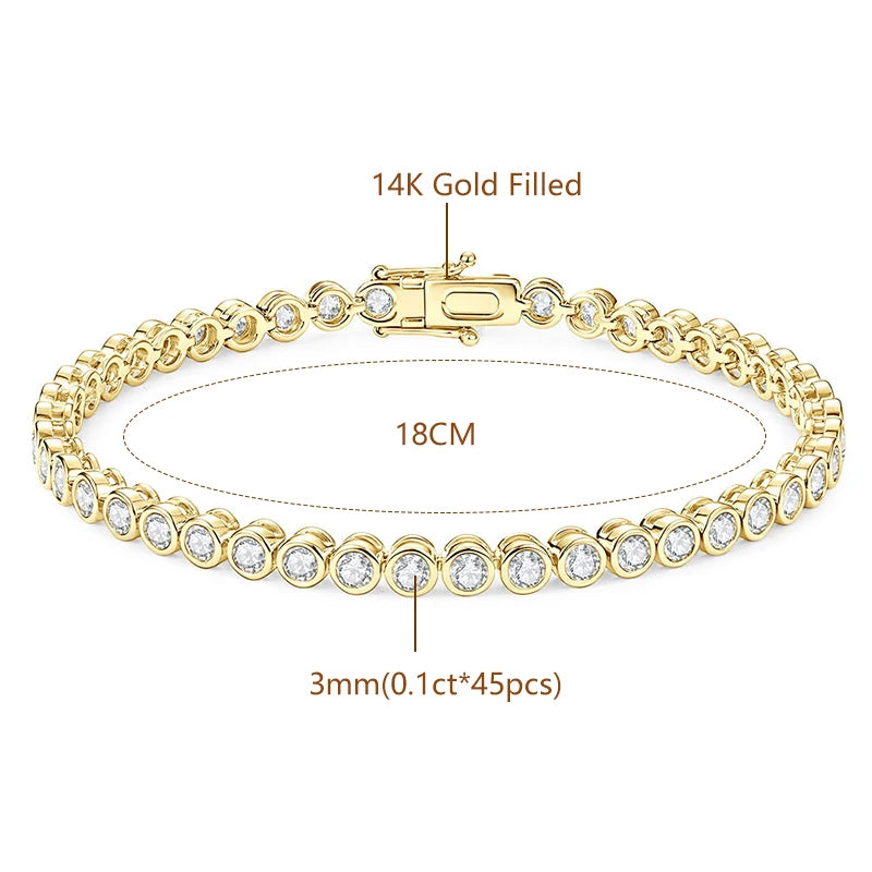 OXTAO Bezel Set Moissanite Tennis Bracelet 14K Gold Filled D Color VVS1 Round Cut Imitation Diamond Bracelet Gifts for Women
