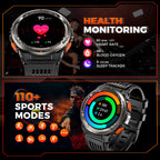 EIGIIS KE5 3ATM Waterproof Smart Watch for Men with LED Flashlight 1.45'' HD Rugged Smartwatch with 530mAh Big Battery
