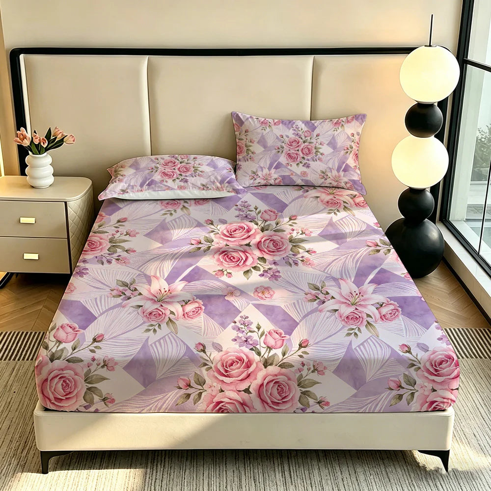 3pcs Spring Colored Flower Printed Coreless Bed Sheet Summer Set Multi Size Comfortable Bedding Decoration Machine Washable