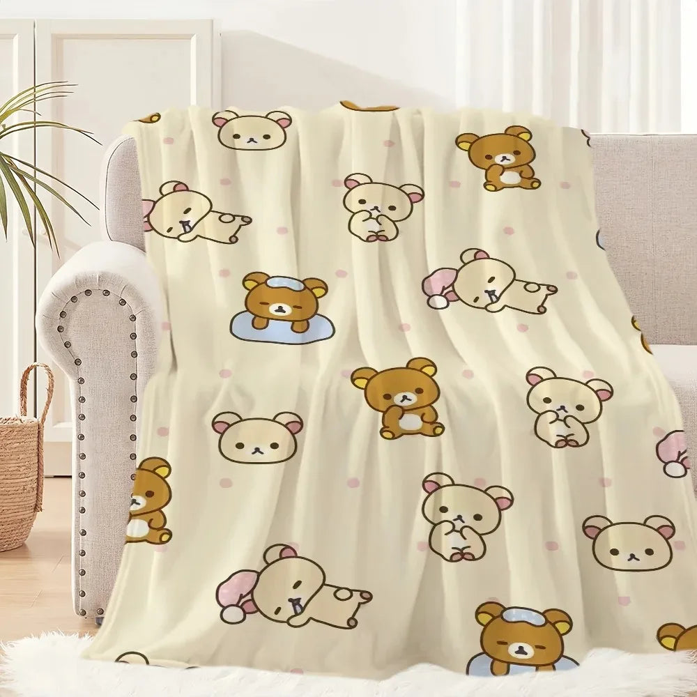 1PC Cute Rilakkuma Bear Blanket – Plush Warm Throw for Sofa Bedroom Office Travel, Perfect Kids Birthday Gift
