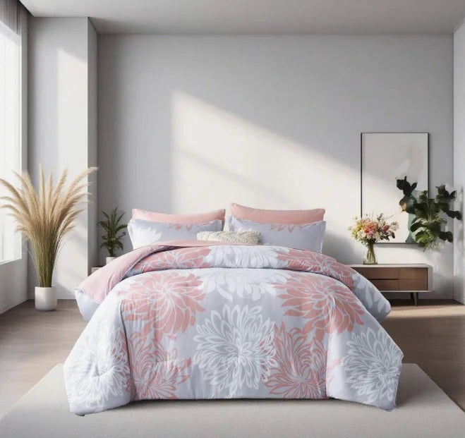 Twin Size Floral Printed Bed In A Bag 5Pcs, Chic Pattern Comforter Set, Ultra Soft Summer Bedding, Practical Bedding for Hotel & Room Decoration
