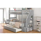 Gray Twin Over Twin Bunk Bed with Trundle and Storage