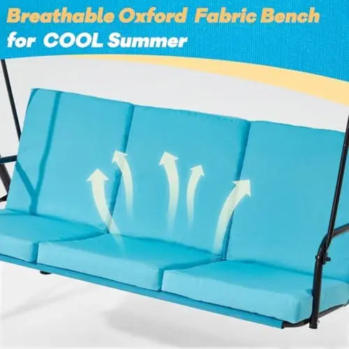 3 Seat Patio Swing, Outdoor Swing with Removable Cushions, Porch Swing with Adjustable Canopy for Backyard, Porch