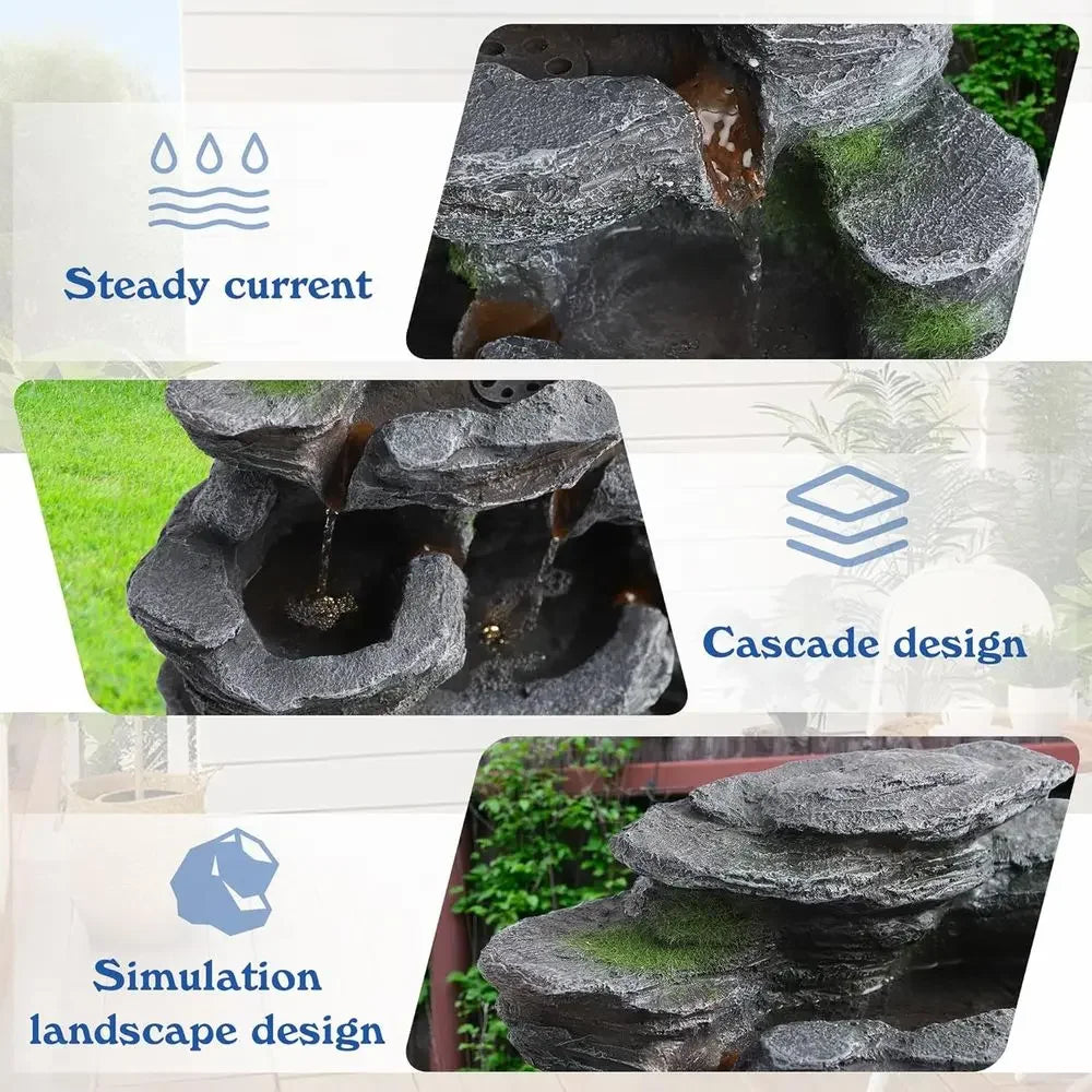 7-Tier Outdoor Garden Waterfall Fountain with LED Lights for Patio, Deck, and Backyard