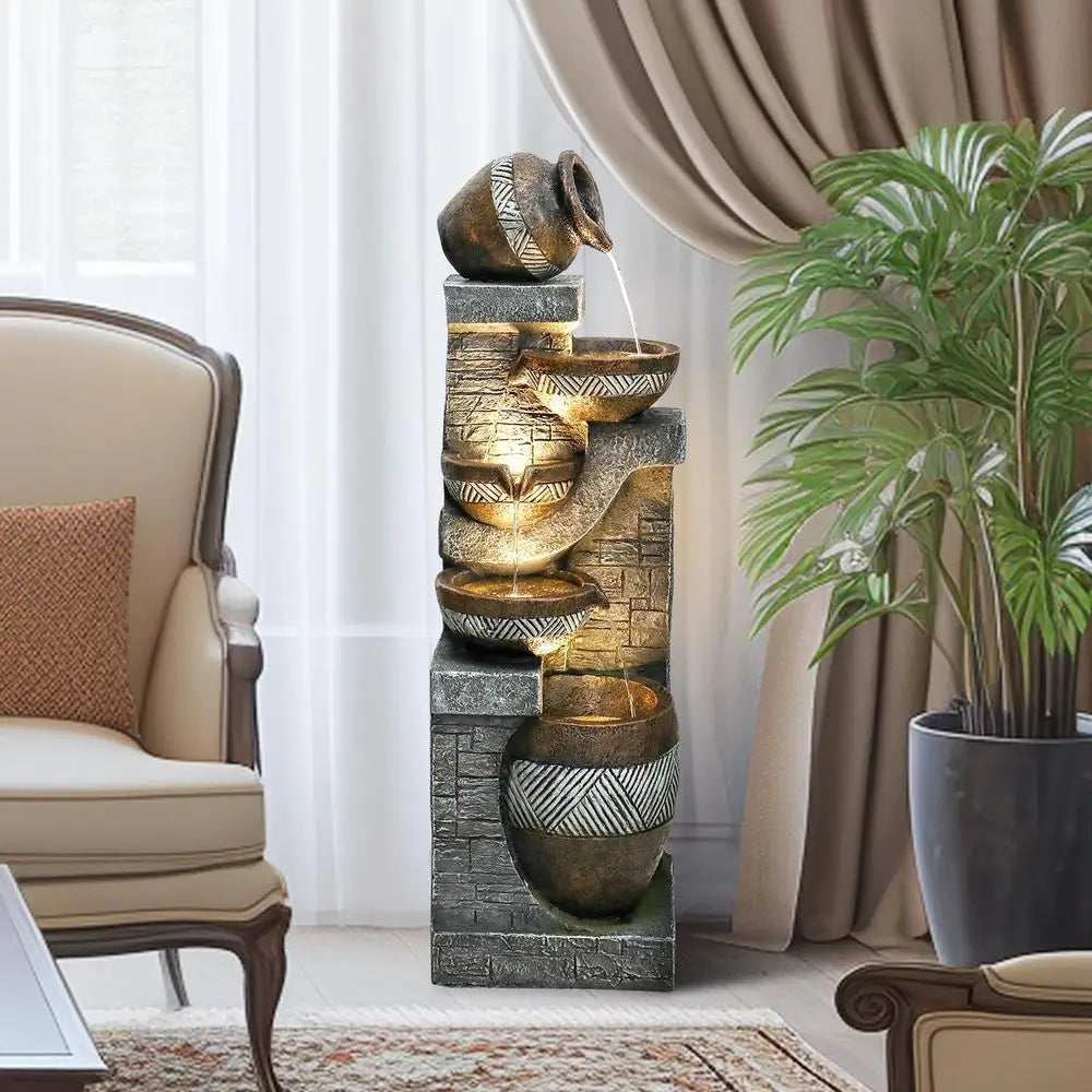 Multi-Level Outdoor Water Fountain - 42.5 Tall Cascading Feature - Ideal for Decks, Patios, Yards