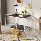 Heavy Duty Dog Kennels Metal Wooden Dog Crate End Table Furniture Style Pet Cage with Three Doors and Removable Tray