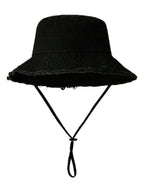 1pc Women's Drawstring Fringed Bucket Hat, Soft Fabric Windproof Sunscreen, Holiday/Mother's Day Gift, Suitable For Hiking,