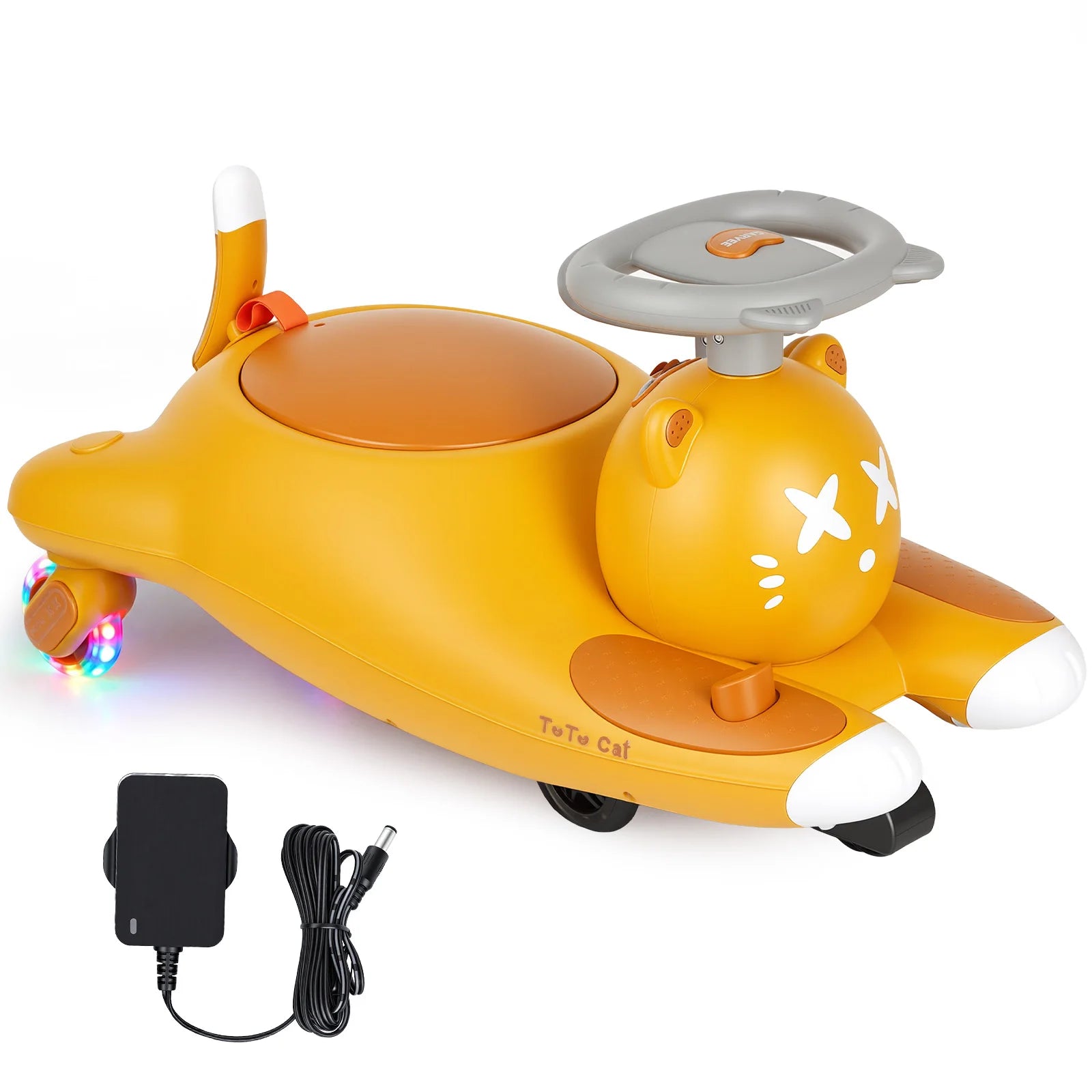 Cat-Shaped 6V Electric Wiggle Ride-On Car for Kids – Twin Seater, Low-Speed 2MPH, 7Ah Battery, Anti-Tip, Light-Up wireless Wheels – Indoor/Outdoor Toy, Boys & Girls