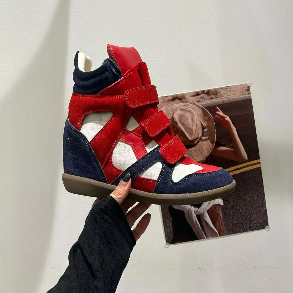 Vintage Style High Top Wedge Sneakers Women Hidden Heel Platform Shoes Chunky Trainer Hook Loop Strap Casual Fashion Board Shoes 2026 New
