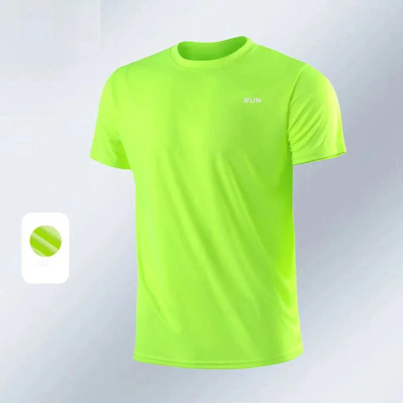 Summer Men Athletic Solid Round Neck Short Sleeve T-Shirt Polyester Quick Dry Breathable Lightweight Gym Running Bodybuilding Training Football Sport Tops
