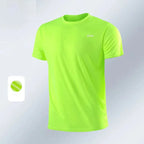 Summer Men Athletic Solid Round Neck Short Sleeve T-Shirt Polyester Quick Dry Breathable Lightweight Gym Running Bodybuilding Training Football Sport Tops