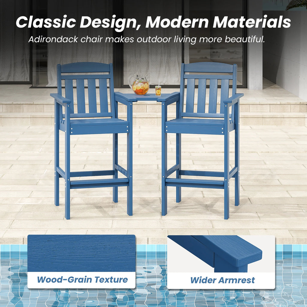 Farini Set of 2 Tall Adirondack Chairs, HDPE Bar Stools with Connecting Tray, All-Weather Patio Chair, Bar Height for Balcony