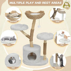 Indoor Use, Solid Wood Material, Boho Color Scheme, Luxury Multi - Level Cat Furniture with Condo and Basket