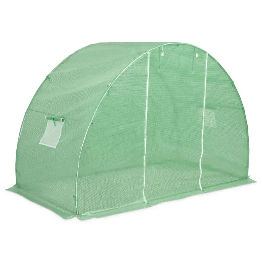 Greenhouse application, PE mesh fabric in green color with galvanized steel frame, 48.4 sq ft coverage, UV-resistant and durabl