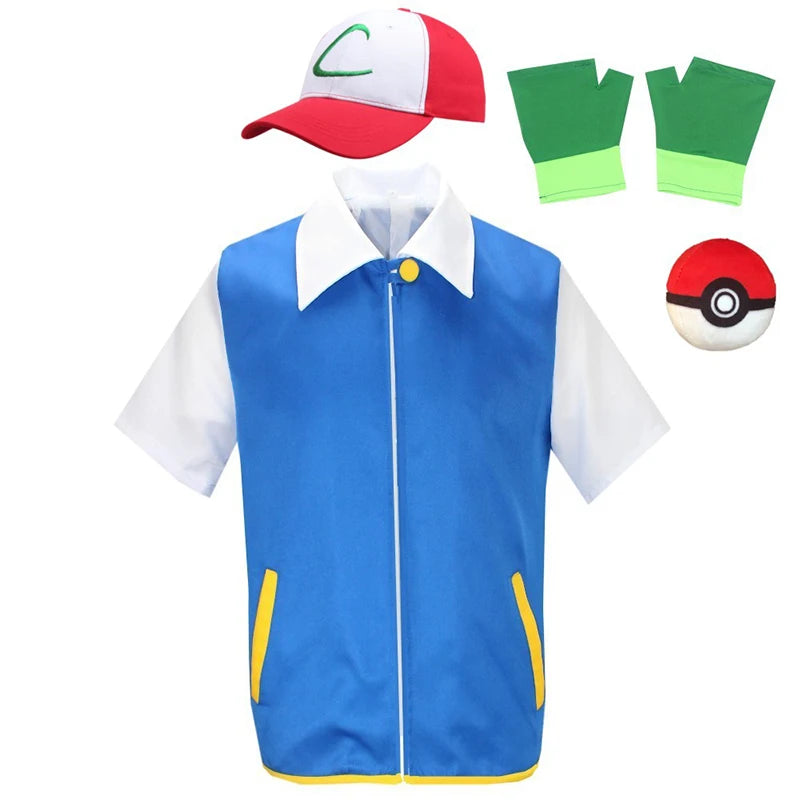 Boys and girls dress up as pet Pok é mon cosplay sets Ash tops gloves hats balls Halloween trendy and cool costumes new