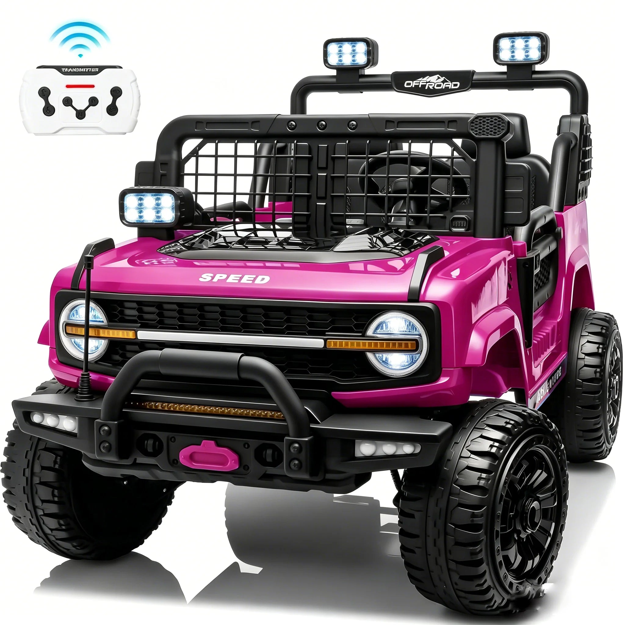 2 Seater 24V Kids Electric Ride On Off-Road Truck with Remote Control Bluetooth LED Lights, 2-Seat Ride On Vehicle Toy for Kids Boys Girls Gift
