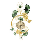 Wall Clock Metal Ginkgo Leaf Decor Large Hanging Silent Art Clock 100x50cm Modern Living Room Decorative Clock for Bedroom Office Hotel Restaurant Cafe Entrance Handmade Iron Large Wall Art Gold Green Elegant Gift