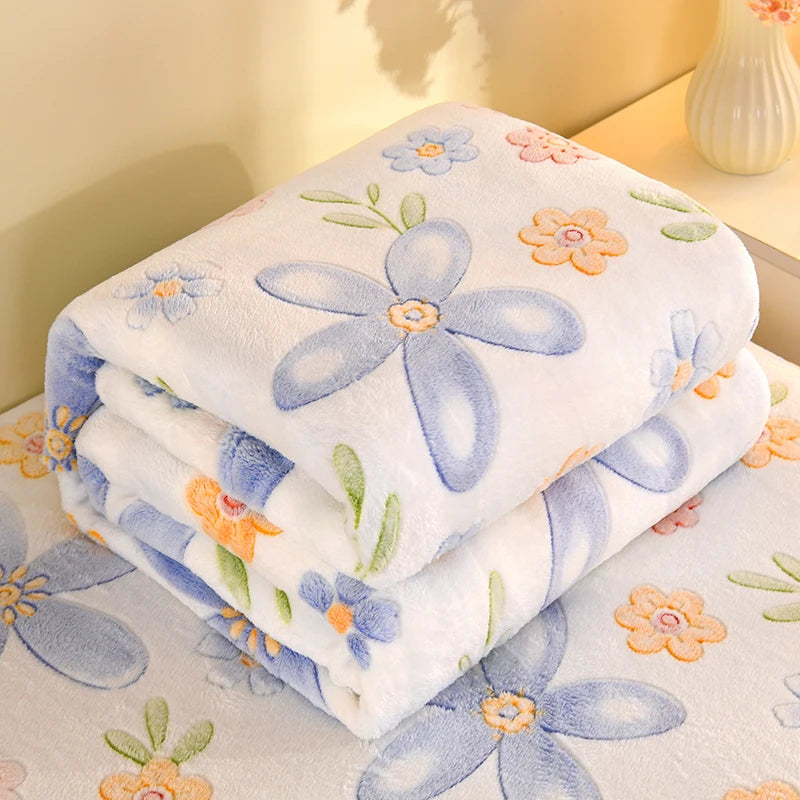 1pc Floral Style Warm Bedspread Fleece Blanket Plaid Travel Shawl Sofa Nap Blankets Home Bedsheet Manta