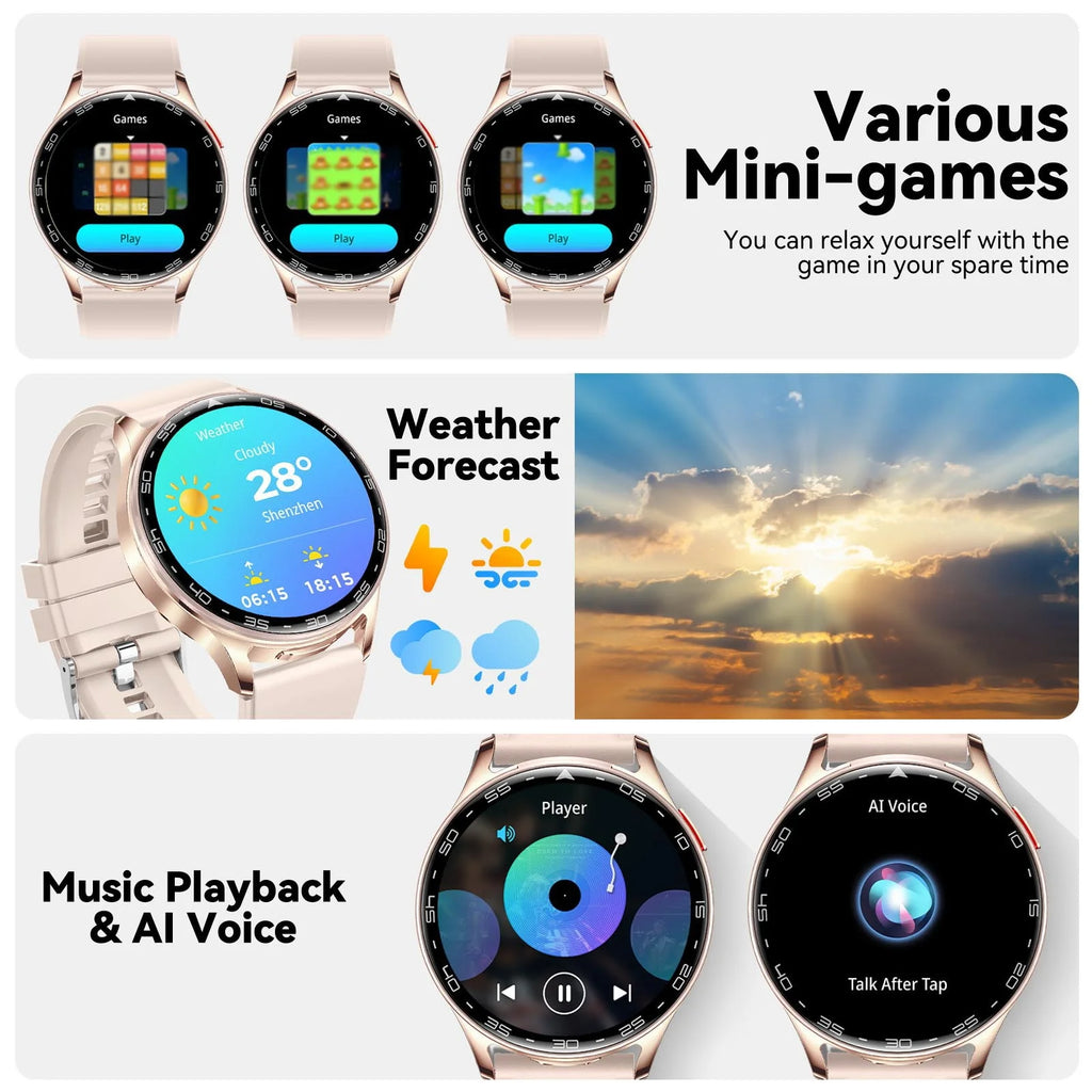 EIGIIS 2026 2-in-1 Smart Watch with Hidden Earbuds 1.39"IPS HD Screen 280mAh Sports Fitness Tracker Heart Rate Monitor for Women
