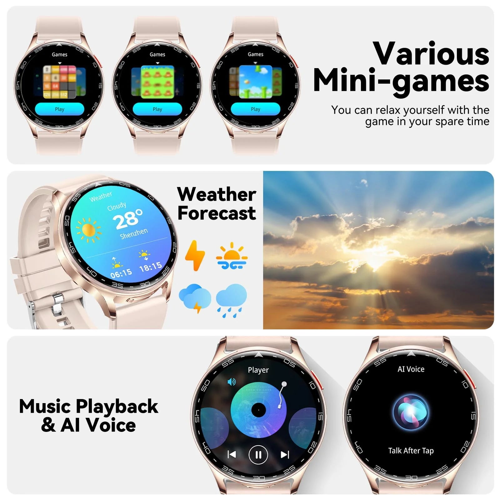 EIGIIS 2026 2-in-1 Smart Watch with Hidden Earbuds 1.39"IPS HD Screen 280mAh Sports Fitness Tracker Heart Rate Monitor for Women