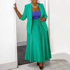 Two Piece Set Plus Size Clothes Spring Autumn V-Neck Long Sleeve Top Maxi Skirt Women Sets Streetwear Casual Office Lady Suit