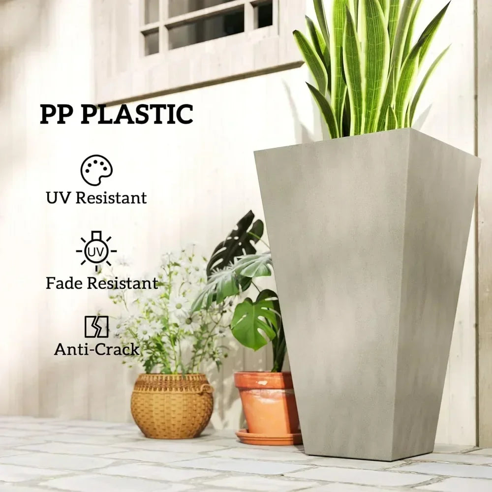 Set of 3 Tall Outdoor Flower Plant Pots 28' Indoor Planters with Drainage Hole for Porch Patio Deck