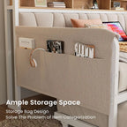 Daybed with Trundle Bed, Twin Bed Frame with Upholstered Storage Headboard and Charging Station, Sofa Day Bed with Strong Suppo