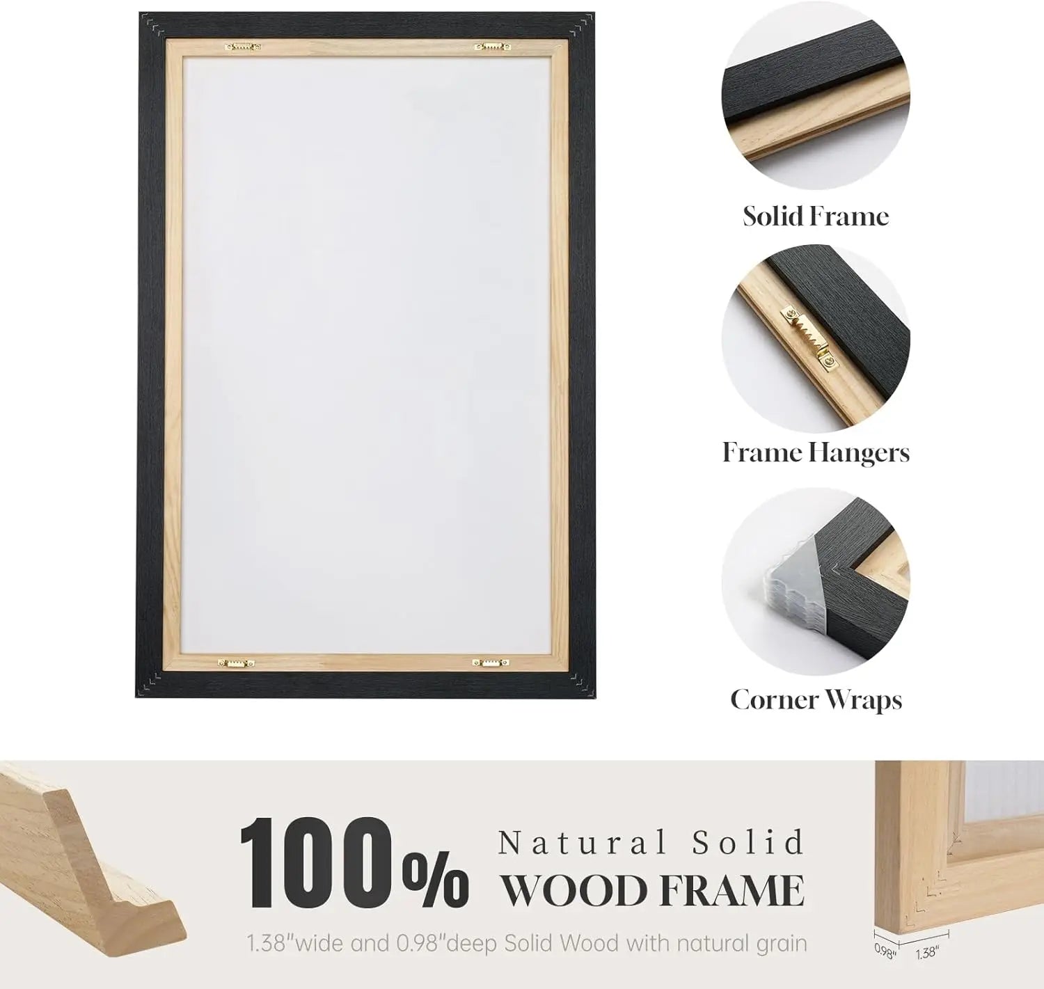 Set of 3 Framed Black Beige Neutral Abstract Canvas Wall Art Prints 24 X 36 Inch, Simple Tone Wall Decor for Living Room Hallway Stair Office Indoor Home Display