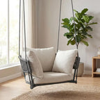Cushioned Porch Swing Chair, Indoor/Outdoor Hanging Swing, Perfect for Patio or Balcony, Beige