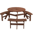 Solid Wood Round Outdoor Picnic Table with 3 Curved Benches, Weatherproof Wooden,Outdoor Patio Dining Furniture with Umbrella HoleWeather Resistant Patio Dining Furniture Set for Garden Backyard Deck